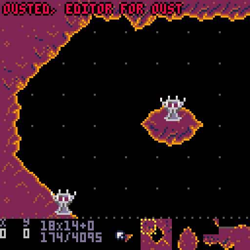Screen grab of the first early version of Ousted showing the bad old cave tiles
